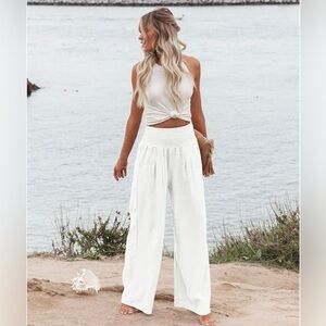 White Wide-Leg Beach Pants